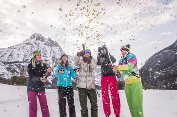 Group of snowboarders on winter holiday