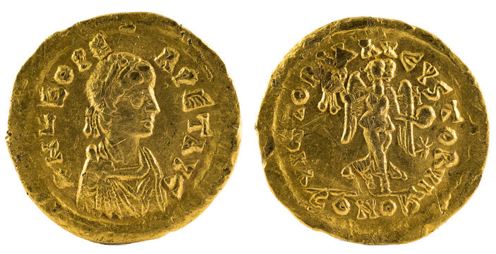 Ancient Roman gold tremissis coin of Emperor Leo I.