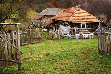 Late autumn landscape of Fundatura Ponorului village in the Carpathains, Romania, Europe