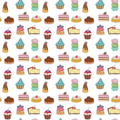 Seamless pattern with hand drawn bakery products.