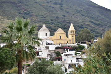 San Vicenzo church on island and volcano Stromboli,Italy
