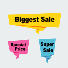 Sale, Special discount. Simple modern design ribbon, Popup, Labels, Emblems, Tags. Flat origami design Vector