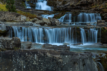 Silk effect Waterfall Bleachers of Soaso in the National Park of Ordesa Monte Perdido. Nature elements concept