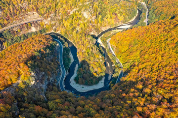 Jiului Valley Canyon panorama Hunedoara Transylvania Romania aerial view