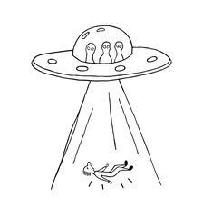 UFO abduction of a human with flying saucer.