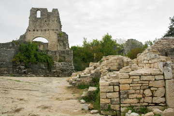 Dvigrad, an abandoned medieval town in central Istria, Croatia, which was inhabited until the eighteenth century. A castle tower can be seen in the background
