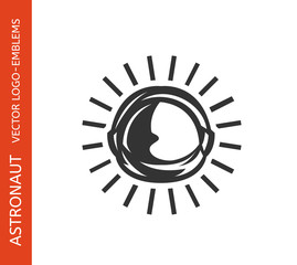 Astronaut logo - spaceman helmet emblem design on white background, vector illustration