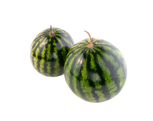 Two ripe little watermelons isolated on white background.