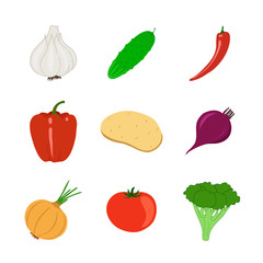 Set of vegetables isolated on a white background. Vector illustration.