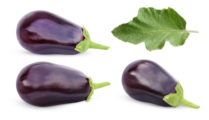 Aubergine or eggplant with a shadow isolate on white background.