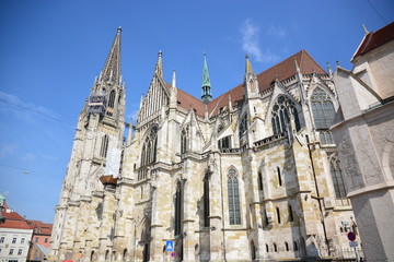 Fototapeta premium View in the historical town of Regensburg, Bavaria, Germany