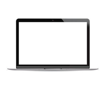 Laptop pc with white lcd screen isolated on background. Portable notebook computer realistic vector illustration. High quality modern design.