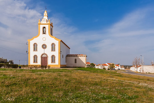 The parish church of Flor da Rosa where the knight Alvaro Goncalves Pereira was temporarily buried. Crato, Alto Alentejo, Portugal