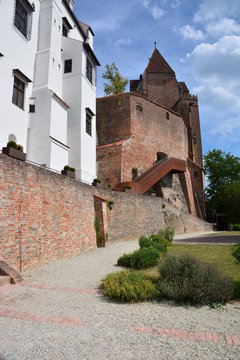 View of the fortress TRAUSNITZ in the historical town of LANDSHUT in Bavaria,  Germany 
