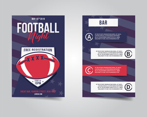 American football flyer. Sports party night layout, brochure. Modern professional poster. Rugby game event invitation. Stock vector template isolated