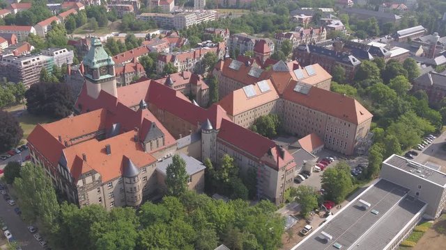 4K Drone aerial top view Student People are walking over a bridge TU Dresden4K Drone aerial top view Student People are walking over a bridge TU Dresden