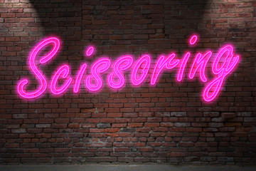 Scissoring Neon Lettering on Brick Wall