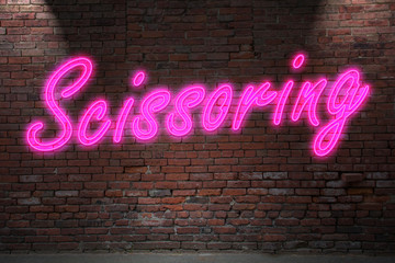 Obraz premium Scissoring Neon Lettering on Brick Wall