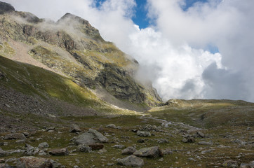 Fototapeta na wymiar Highlands landscape in Monte Rosa massif near Punta Indren. Alagna Valsesia area, Italy