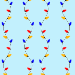 Blue christmas lights seamless pattern