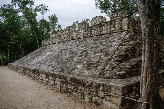 Ball court at the ruins of the Mayan city Coba, Mexico