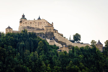 Fototapeta na wymiar Hohenwerfen castle and fortress above the Salzach valley at Werfen on Austria