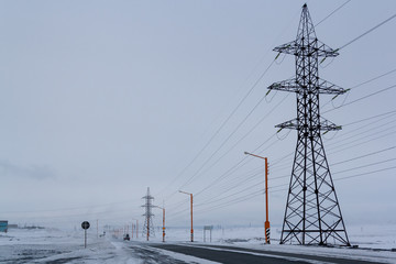 High voltage posts. Norilsk.