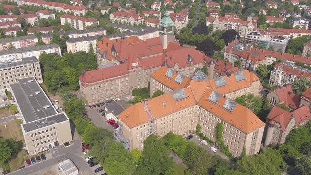 4K Drone aerial TU Dresden lecture hall, Technical University