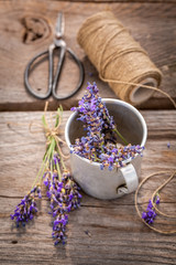 Fototapeta na wymiar Fresh and fragrant lavender preparation for home drying