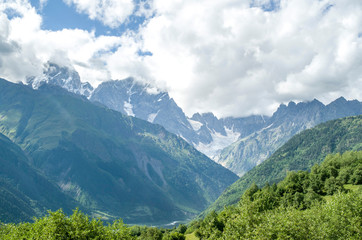 Fototapeta na wymiar Caucasus peaks near city Mestia, Svaneti, Georgia