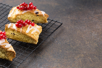 Fresh homemade scones. Braun background 