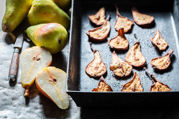 Healthy sun dried pears made of fresh fruits