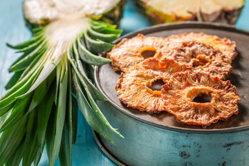 Homemade sun dried pineapple as a sweet snack