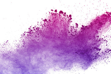 Freeze motion of colored powder explosions isolated on white background.