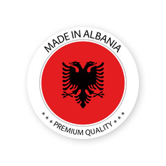 Modern vector Made in Albania label isolated on white background, simple sticker with Albanian colors, premium quality stamp design, flag of Albania