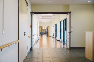 October 2018. Germany Helios Klinikum Krefeld. Interior hospital inside. Spacious deserted...