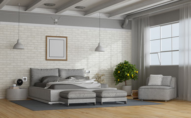 Fototapeta na wymiar White and gray modern mastern bedroom