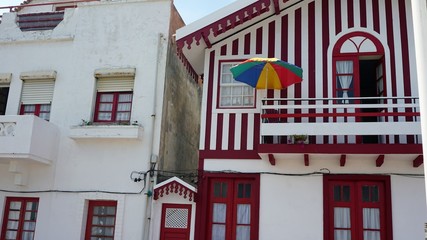 colorful houses of costa nova in portugal