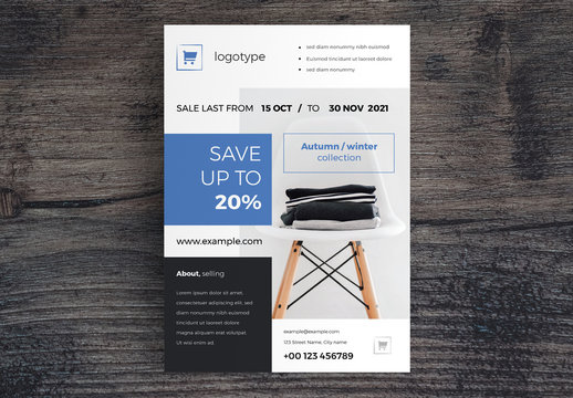 Sale Flyer Layout with Blue Accents