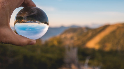 Crystal ball alpine landscape shot at the Feuerkogel summit - Ebensee - Traunsee - Salzburg - Austria