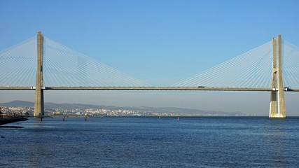 modern bridge in potuguese town lisbon