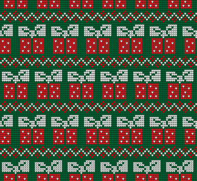 Knitted Christmas and New Year pattern Norwegian style , illustration