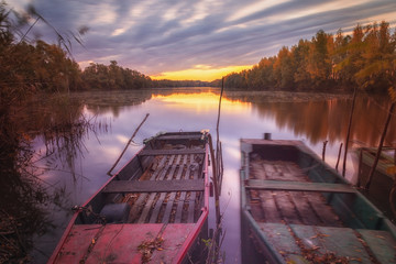 Boats ashore on a beautiful morning