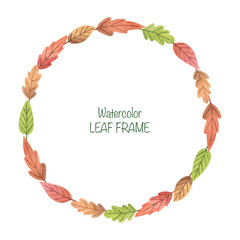 Funny watercolor wreath with hand painted autumn leaves. Forest design for invitations and postcards