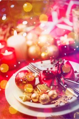 Christmas dinner decorations on table