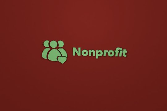 Nonprofit 3D illustration green icon and text on brown background