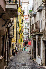 street in old town of lisbon portugal