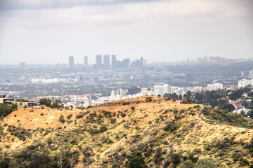 Obraz premium View over the green hills near Hollywood surrounding Los Angeles in the USA 