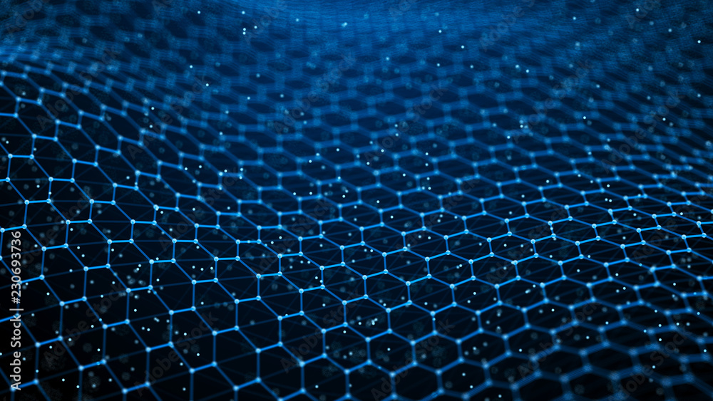 Aufkleber Data technology background. Abstract background. Connecting dots and lines on dark background. 3D rendering. 4k.