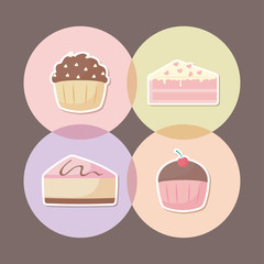 delicious cupcake with set icons